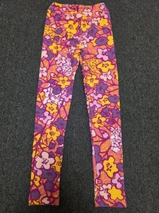 Lularoe L/XL Leggings kids- Floral- Pink Background with Yellow, Purple, & Pinks - Picture 1 of 3