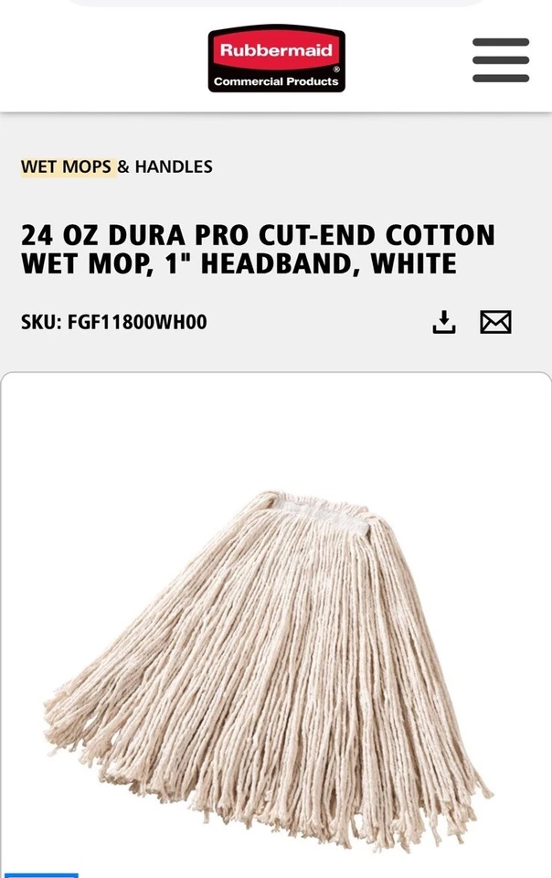 RUBBERMAID PRODUCTOS COMERCIALES F11806 fregona húmeda whoo, blanca, algodón  Foto 1 de 1