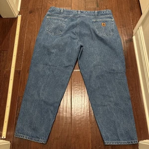 Carhartt Jeans Mens 46x30 Blue Denim Tapered Relaxed Fit Work B17 DST - Picture 1 of 13
