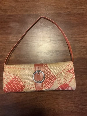 Patchwork Woven Clutch Handbag with Strap and Buckle Accent - image 1 of 4