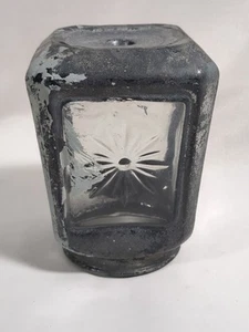 Vintage Glas Veranda Lampenschirm Abdeckung schwarz gerippt Atomic Starburst Klarglas - Bild 1 von 7