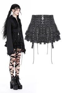 Mini Falda de Fiesta Dark in Love Negra Gótica Punk Rock Ojales Gota Tul - Imagen 1 de 14