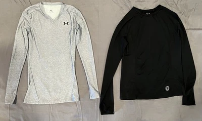Lot of 2 Women's Under Armour HeatGear & Old Navy Long Sleeve Gray Black SZ S - Image 1 of 4