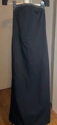 Maxi Vestido Express Negro Sin Tirantes Formal Cuentas Cuello Línea Talla 11/12 Foto 1 de 4