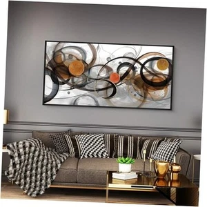 Abstract Wall Art - Framed Black White Canvas Home 24x48 Black and grey brown - Picture 1 of 7