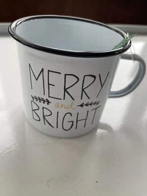 Nuevo Trineo Campana Bistro FELIZ Y BRILLANTE Fogata Estilo Lata Vacaciones Navidad Taza Foto 1 de 4