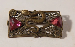 Nouveau Snake Brooch with pink stones, Serpent jewelry, C clasp Beautiful detail - Picture 1 of 4