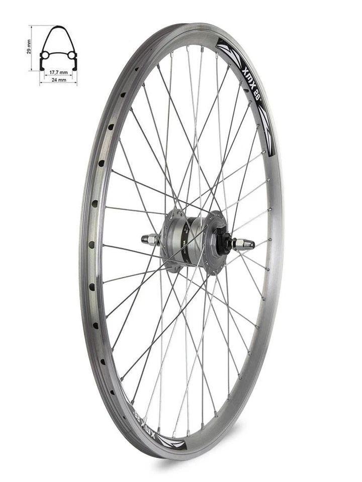 28" Vorderrad – silberne Hochprofilfelge, Nabendynamo Shimano DH-3N31NT 3W/6V - Bild 1 von 4