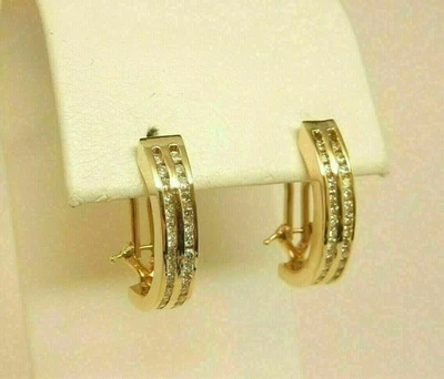 Diamond Huggie Women's Earrings 0.60Ct Lab Created 14K Yellow Gold Finish - Image 1 of 4