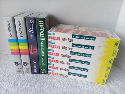 RCA Sony Polaroid VHS Tapes 10 VCR Recordable Blanks 63 Hrs T120H NEW SEALED - Image 1 of 4