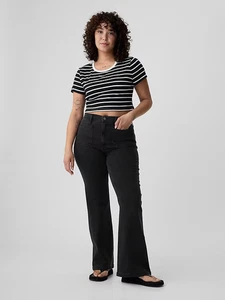 Gap High Rise 70's Flare Jeans Womens 33 16 Black Patch Pockets Stretch NEW - Picture 1 of 11