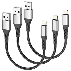 Short iPhone Charge Cable 6 Inch, 3Pack 0.5 Foot USB to Feet, Black - Photo 1 sur 7