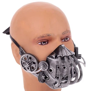 Steampunk Costume Gears & Tubes Halloween Plastic Face Mask, For Adult, Silve... - Picture 1 of 4