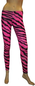 NEW PINK & BLACK ZEBRA ANIMAL PRINT LEGGINGS GOTH PUNK EMO HALLOWEEN - Picture 1 of 3
