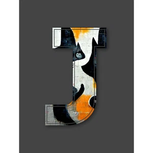Buchstabe J Abstrakt Katze Deko Graffiti Alphabet Initiale Großer Kunstdruck 18X24 - Bild 1 von 5