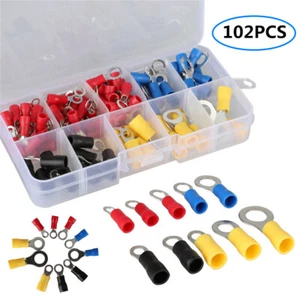 102Pcs Assorted Vinyl Insulated Ring Crimp Terminal Electrical Wire Connectors - Picture 1 of 9