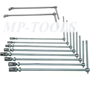 SET CHIAVI A T DOPPIO SNODO 10pz LUNGHE 8-19mm + 1/2"-3/8" SNODATE 45cm - Foto 1 di 3