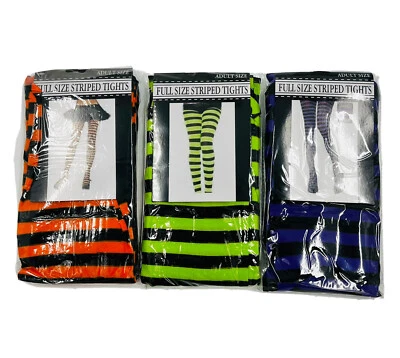 Medias de nailon a rayas de Halloween opacas púrpura verde y naranja paquete de 3 Foto 1 de 4