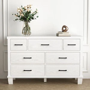 7 Drawer Dresser for Bedroom Retro Wood Chest of Drawers Storage Dresser Cabinet - Picture 1 of 10