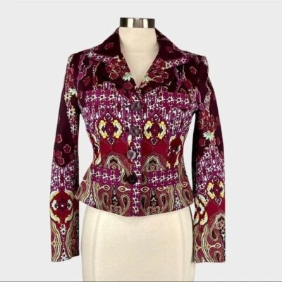 Blazer Thalia Sodi Feminino Roxo Floral Paisley Cropped Mod Boho Tamanho Pequeno - Imagem 1 de 4