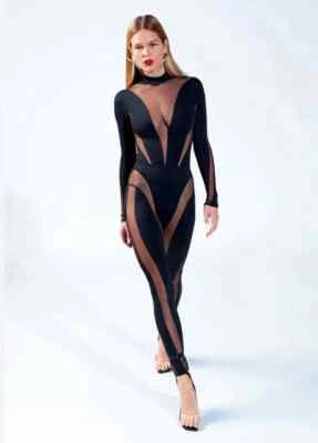 New Mugler HM H&M Black Mesh-panelled Stirrup Leggings Size US 2 4 EU 34 36 - Image 1 of 4