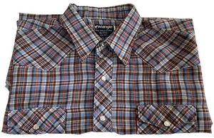 VTG Wrangler Mens Snap Button Up Checked Western Shirt Size 17.5” XL Made In USA - Picture 1 of 18