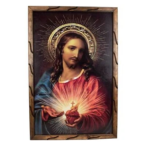 Sacred Heart Wall Art Corazón Santo Cuadro Mexicano 36x24 18x13 12x10 Rustic #24 - Picture 1 of 14