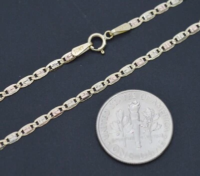 Real 10k Tricolor Solid Gold Valentino Anklet Bracelet 1.4 gr 2.1 mm 10'' - Image 1 of 4