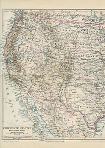 Karte der USA / WESTKÜSTE / KALIFORNIEN Original-Graphik 1890 - Picture 1 of 1