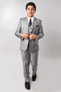Boys Slim Fit Windowpane Suit 2 Button Kids Formal Outfit Set Wedding Suits  - Picture 1 of 4
