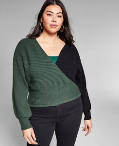 MSRP $90 Jeannie Mai Inc Plus Size Ribbed Colorblocked Sweater Green Size 2X - Picture 1 of 1