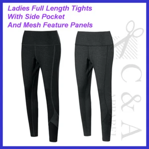 Ladies Womens Full Length Tights Pants With Side Pocket And Mesh Feature Panels - Picture 1 of 5