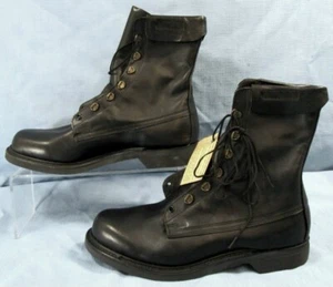 NWT VTG 1980 HH BROWN SHOE CO 10.5 D BLACK LEATHER MILITARY DRESS COMBAT BOOTS - Picture 1 of 9