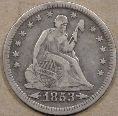 1853 Arrows + Rays Seated Liberty Quarter 25c VF as Pictured - Image 1 of 2