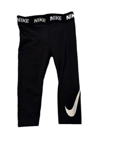Niñas Pequeñas 2T 18-24 meses Negro NIKE Dri Fit Leggings Pantalones ~ Blanco Swoosh Logo - Imagen 1 de 5