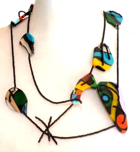 Sobral Miro Jardim Longo Artist Made Abstract Beads Necklace - Picture 1 of 6