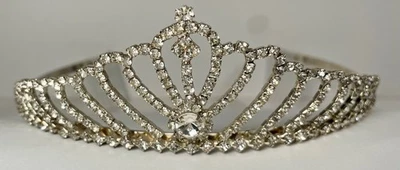 VERDADERA CORONA TIARA DE DIAMANTES DE IMITACIÓN VINTAGE CON PEINES METAL PLATEADO BODA JOYERÍA PARA EL CABELLO Foto 1 de 4