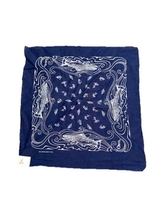 Orvis "Trout Fishing" Bandana 21" x 21" NWT Blue Made In USA 100% Cotton NWT - Picture 1 of 6