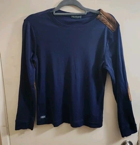 Lauren Ralph Lauren Suede Elbow Patches Blue Shirt Zip Shoulder M Equestrian - Picture 1 of 8
