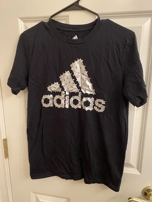 Boys Large 14/16 Adidas T-Shirt Black With Metallic Silver Logo EUC - Image 1 of 3