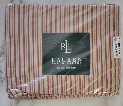 NOS Vintage Ralph Lauren Flat Sheet w/Red/Beige/Black Stripes-Full Size [1361] - Image 1 of 3