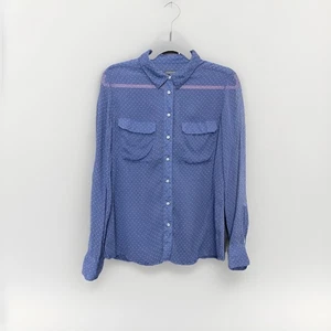 Sportscraft UK 14 Blue Spotted 100% Silk Long Sleeve Shirt - Picture 1 of 8