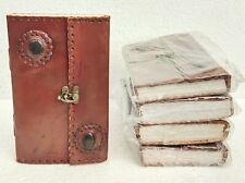 leather journal lot- 5 Two stone center Metal lock Side stitching leather diary