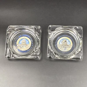 Lot of 2 US United States Capital Building Square Glass Ashtray Washington DC - Picture 1 of 8