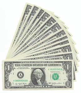 1977 $1 Regular District Set. 12 Crisp & Uncirculated Banknotes Serials End 345B - Picture 1 of 7