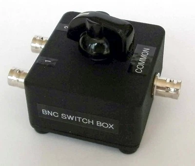BNC 2-way Switch Box. Loss 0dB at DC, 2dB at 350MHz. Made in Dorset UK.