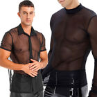 Men's Mesh T-shirt Sheer See Through Short/Long Sleeve Muscle Party Top Shirt