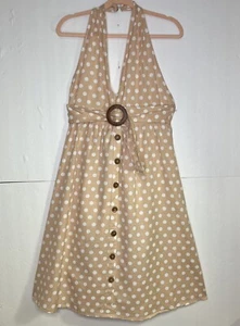 NWT ASOS Linen Blend Halter Midi Dress Size 8 Belted Peach & White Polka Dot - Picture 1 of 7