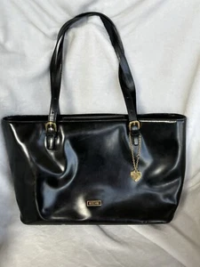 Moschino Vintage 90’s Authentic Patent Leather Tote Bag Heart Charm - Picture 1 of 7