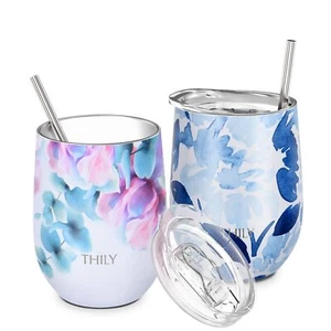 Vacuum Insulated Stemless Wine Tumbler 12 Oz Stainless Steel Wine Glass With Lid - Picture 1 of 5